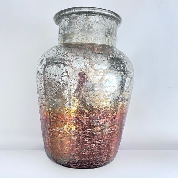 POTTERY BARN DECORATIVE ART GLASS METALLIC MERCURY GLASS FINISH VASE